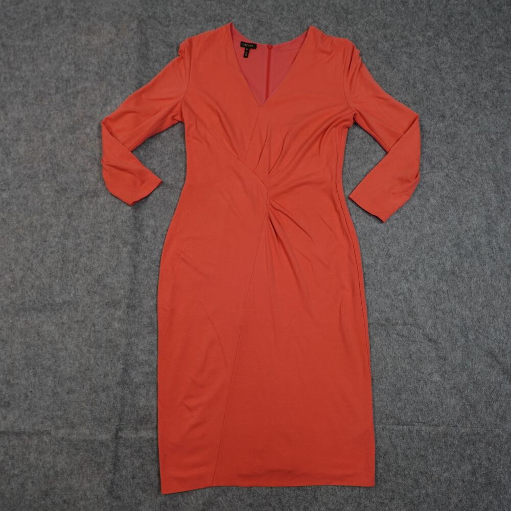 Escada Dress Womens 40 US 10 Sheath Knit Ruched Long Sleeve Knee Length Salmon‎